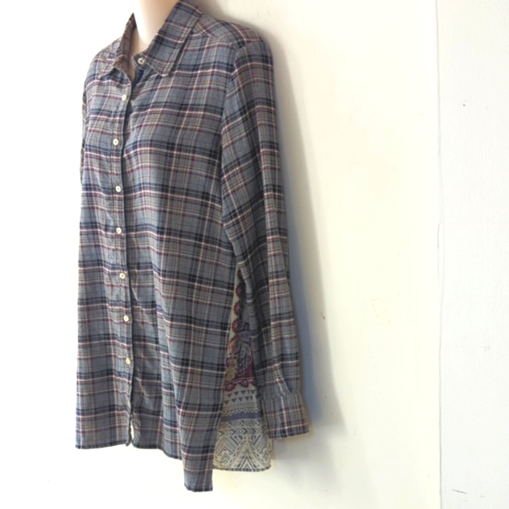 Johnny Was 3J Altivo Scarf Back Plaid Button Shirt - Picture 5 of 16